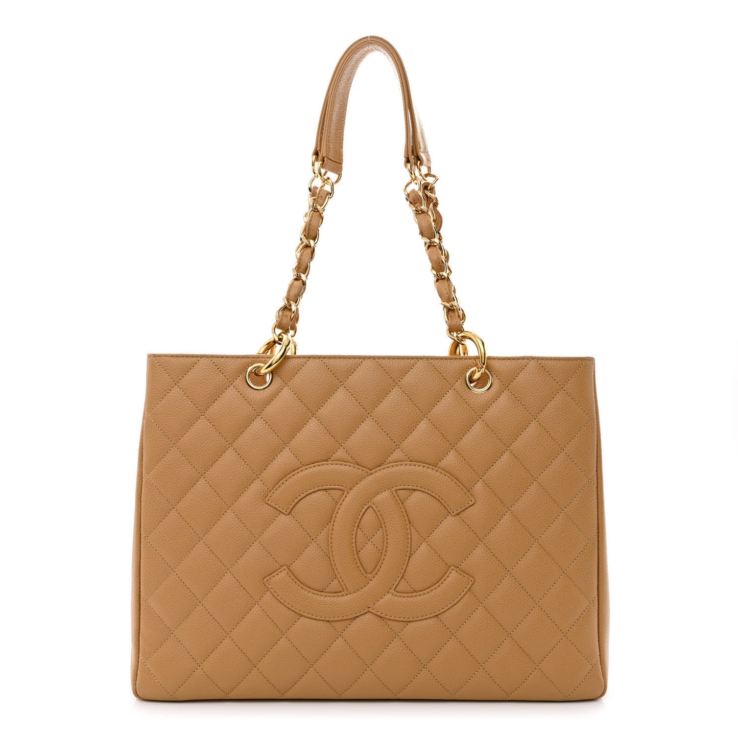 Caviar Quilted Grand Shopping Tote GST Dark Beige