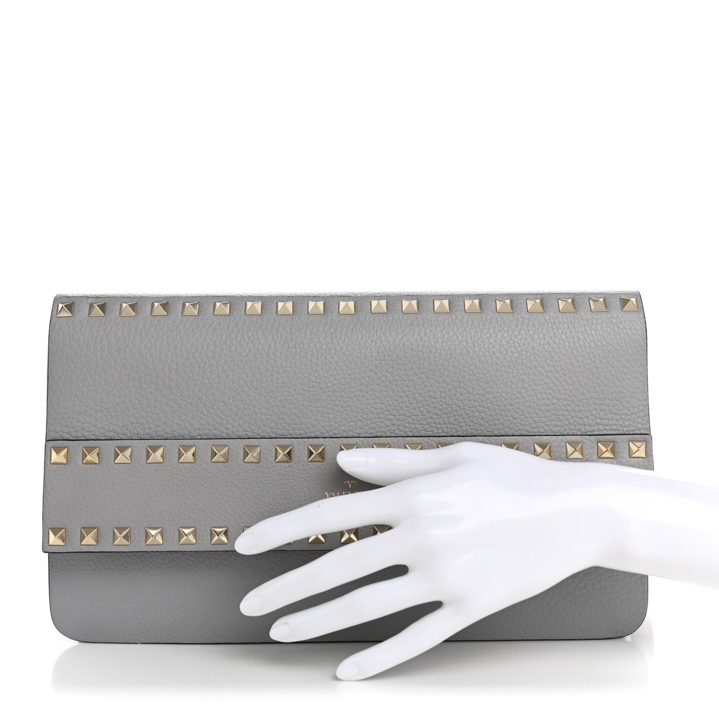 Pebble Calfskin Rockstud Side Slip Wristlet Clutch Pastel Grey