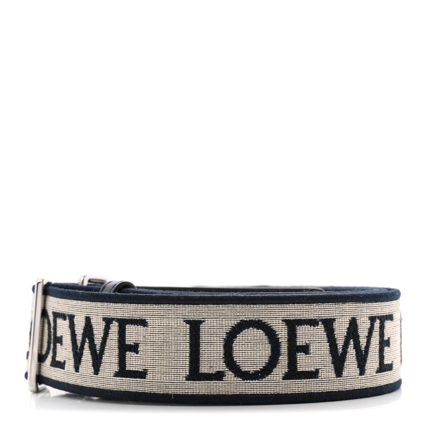 【美品】LOEWE　ロエベ　カフス　ブルー　ネイビー　シルバー　スクエア　ロゴ Loewe Calfskin Jacquard Anagram Strap Navy Black 1861532