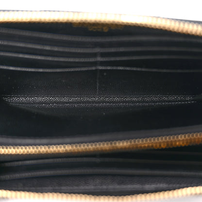 Saint Laurent Grain De Poudre Matelasse Chevron Monogram Zip Around Wallet Black 10 of 14