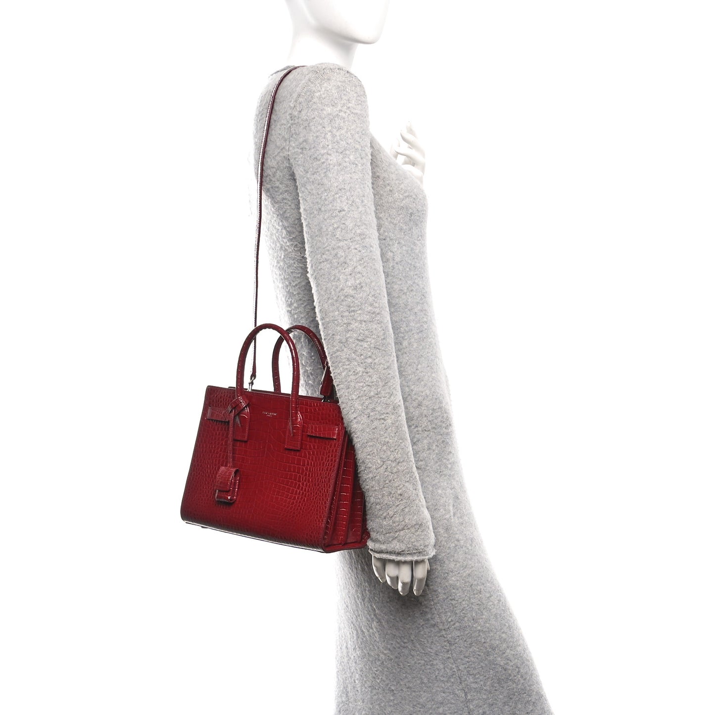 Calfskin Crocodile Embossed Baby Sac De Jour Red