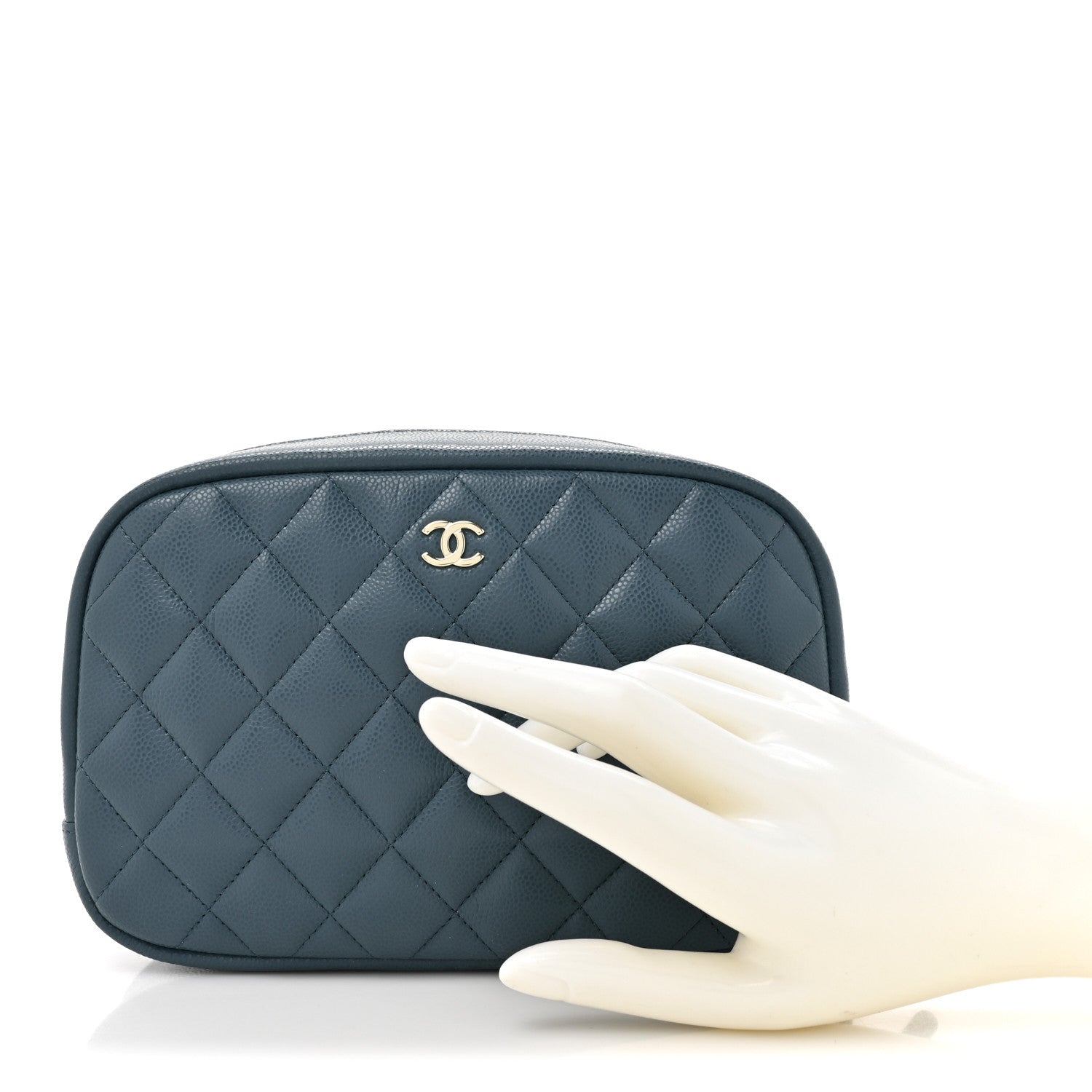 Chanel Caviar Quilted Medium Curvy Pouch Cosmetic Case Blue 2 of 8