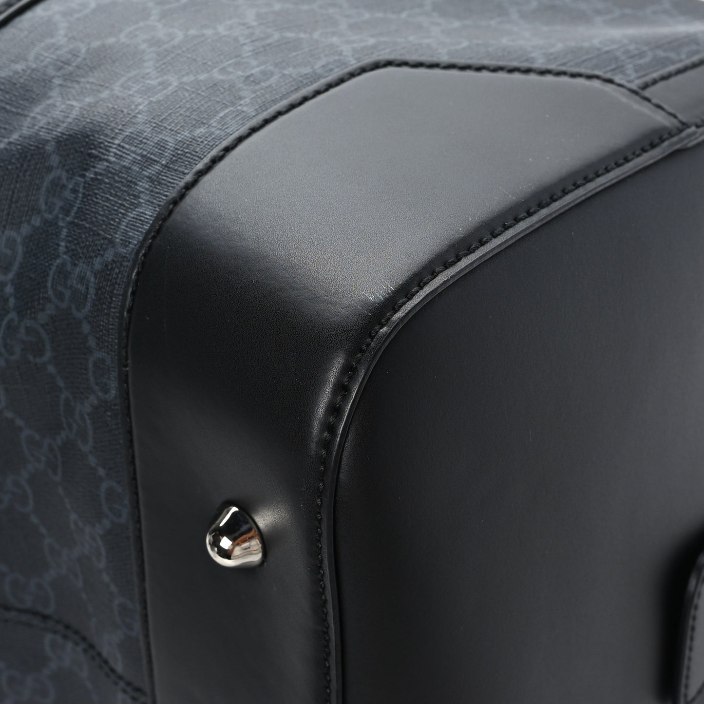 Soft GG Supreme Monogram Appia Calfskin Web Medium Carry On Duffle Bag Black Grey