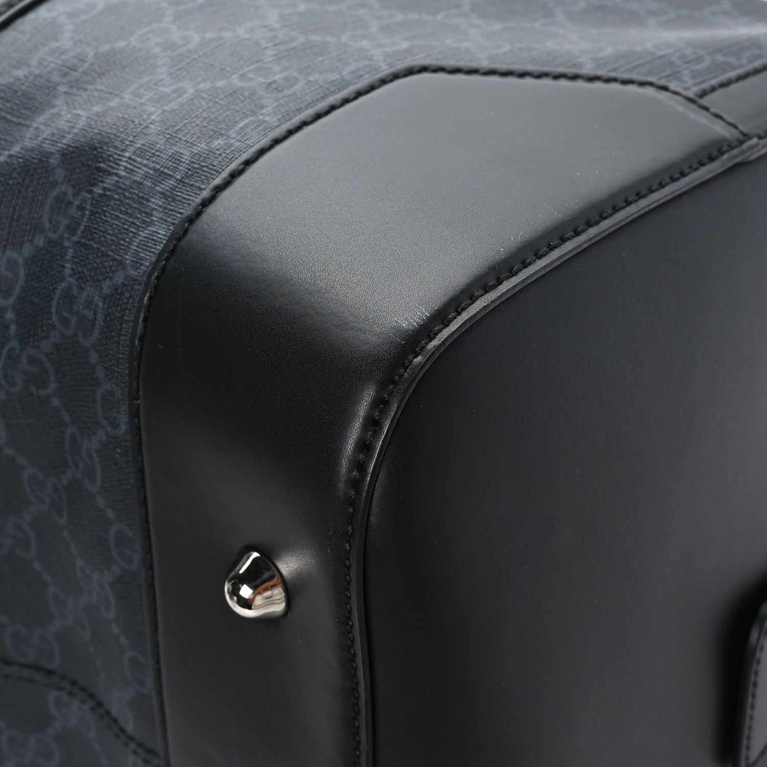 Gucci Soft GG Supreme Monogram Appia Calfskin Web Medium Carry On Duffle Bag Black Grey 11 of 12