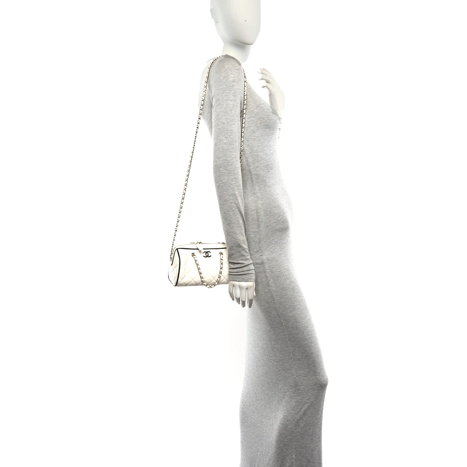 Chanel Lambskin Quilted Resin CC Mini Bowling Clutch With Chain White Black 2 of 10