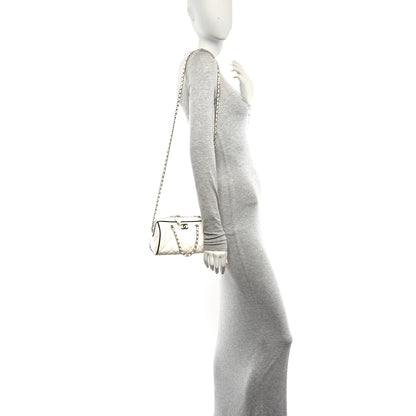 Chanel Lambskin Quilted Resin CC Mini Bowling Clutch With Chain White Black 2 of 10