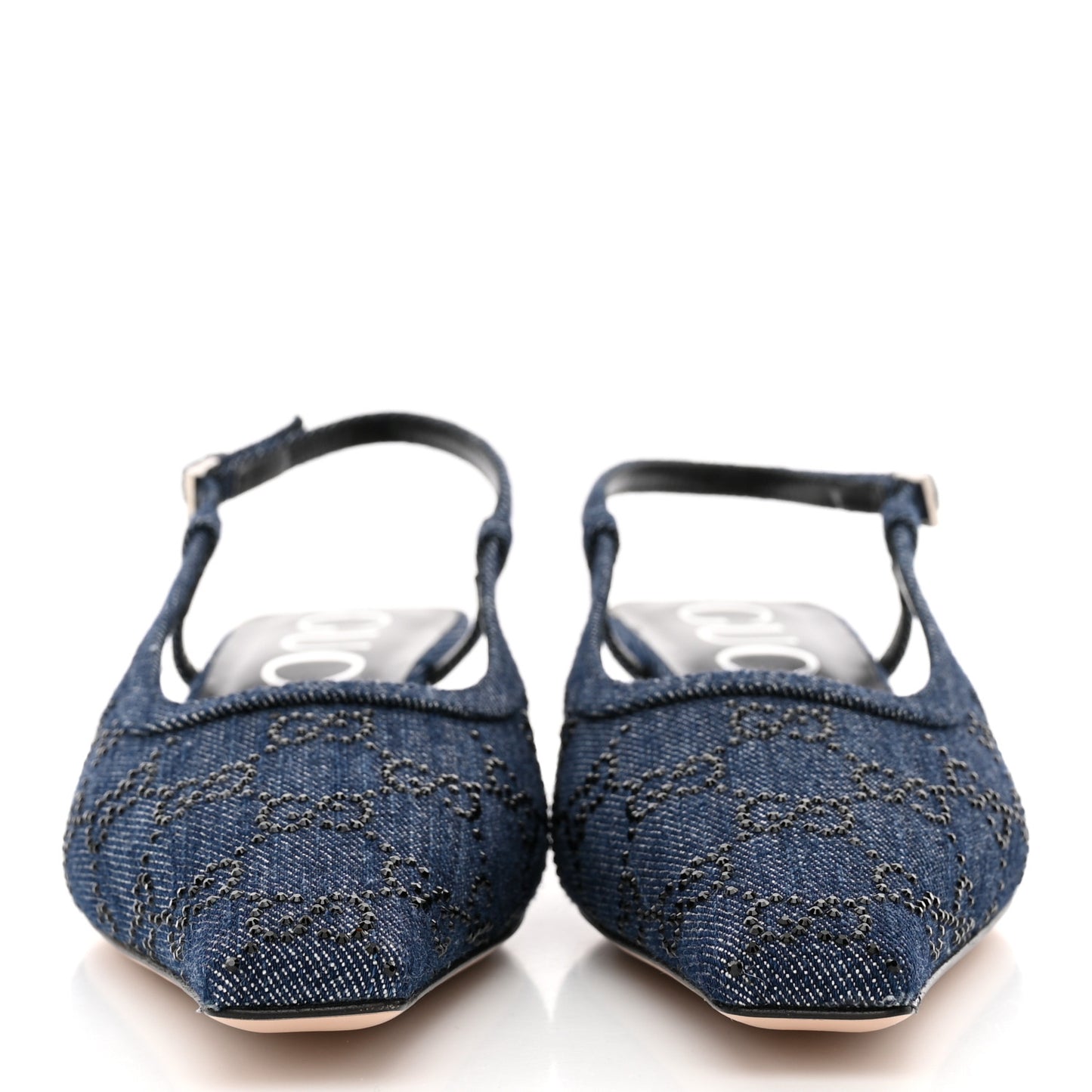 Denim GG Monogram Malaga Kid Crystal Square G 35mm Slingback Pumps 37 Blue