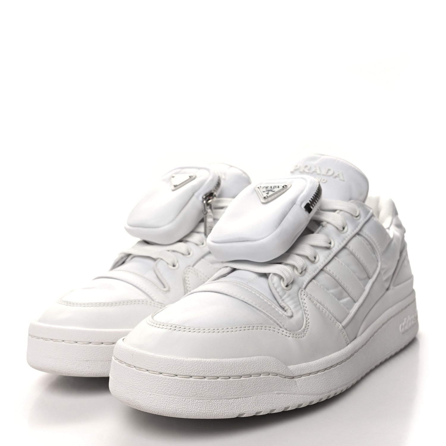 Prada X ADIDAS Re-Nylon Gabardine Metal Triangle Logo Mens Wheel Pouch Pocket Low Top Sneakers 11 White 3 of 8