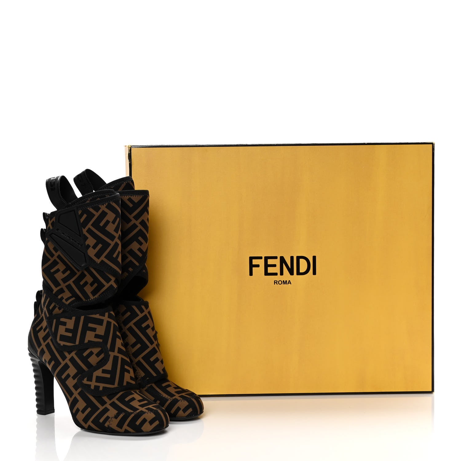 Fendi Lycra Vitello FF Logo Tape Promenade Ankle Boots 36 Tobacco Black 11 of 12