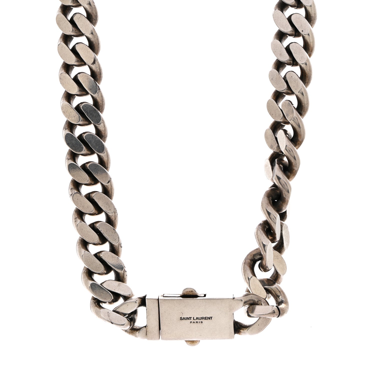 Saint Laurent Metal Curb Chain Necklace Oxidized Silver 1 of 5