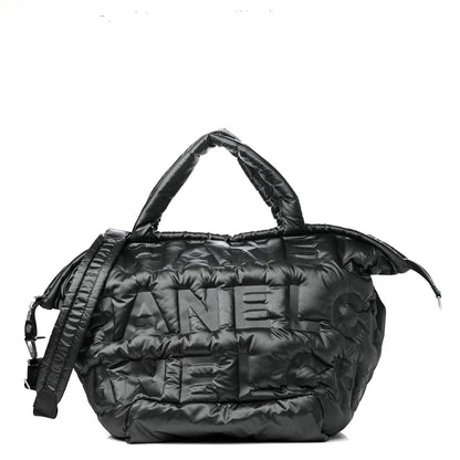 Chanel Nylon Embossed Large Doudoune Bowling Bag Black 1 of 8