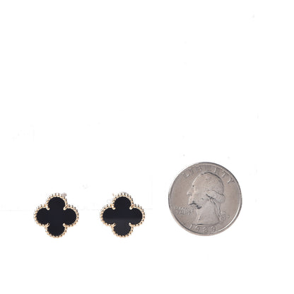 Van Cleef & Arpels 18K Yellow Gold Black Onyx Vintage Alhambra Earrings 2 of 5