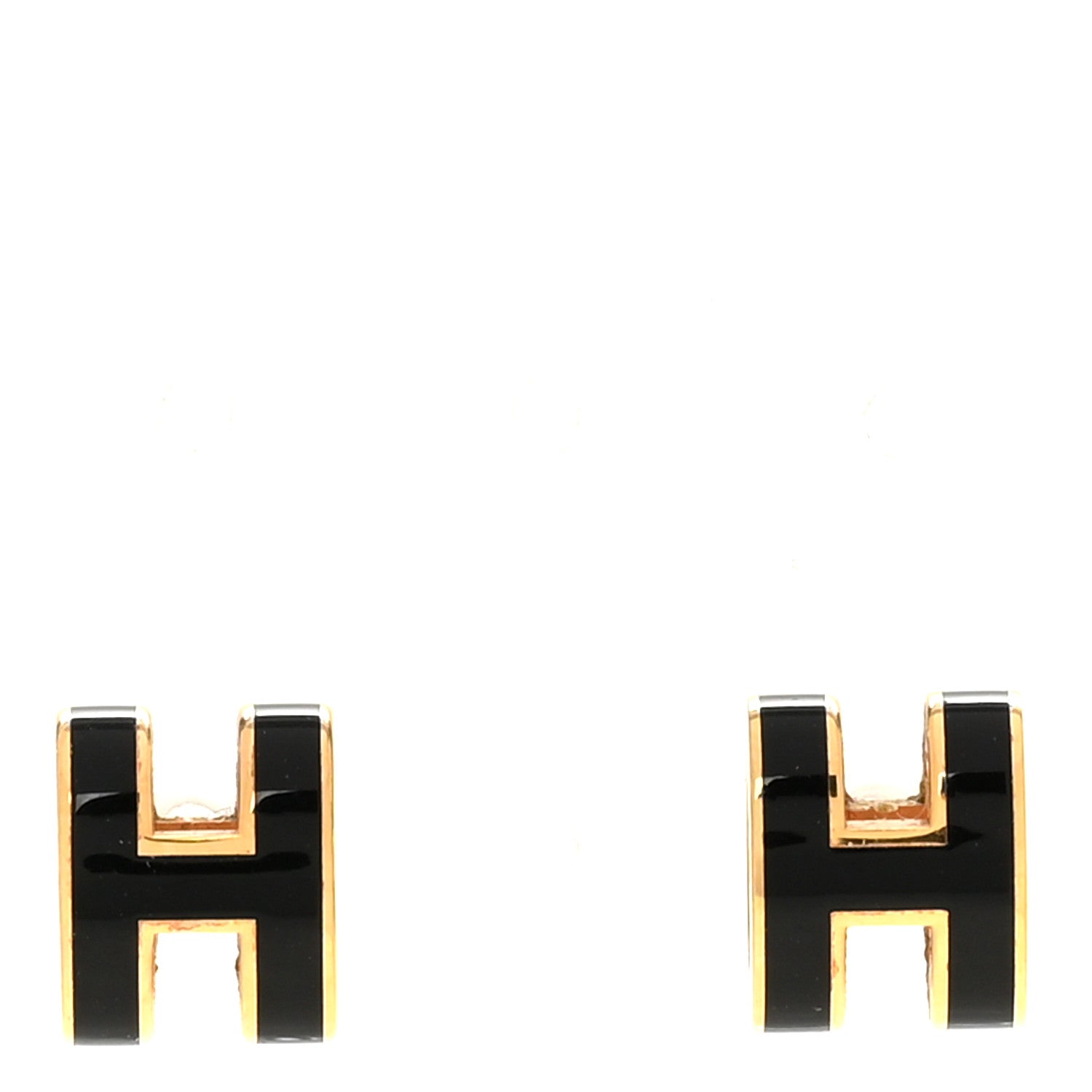Hermes Rose Gold Lacquered Mini Pop H Earrings Black 1 of 4