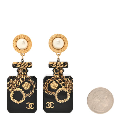 Chanel Pearl CC Perfume Bottle Drop Earrings Black Gold 2 of 5