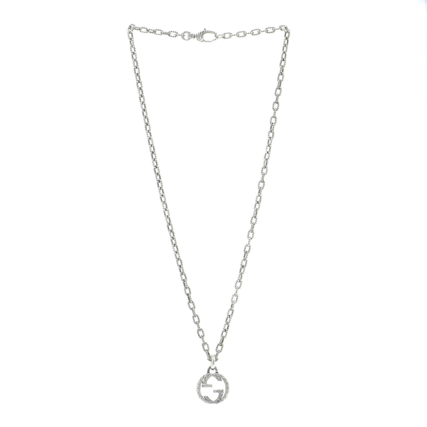 Sterling Silver Small Textured Interlocking G Pendant Necklace