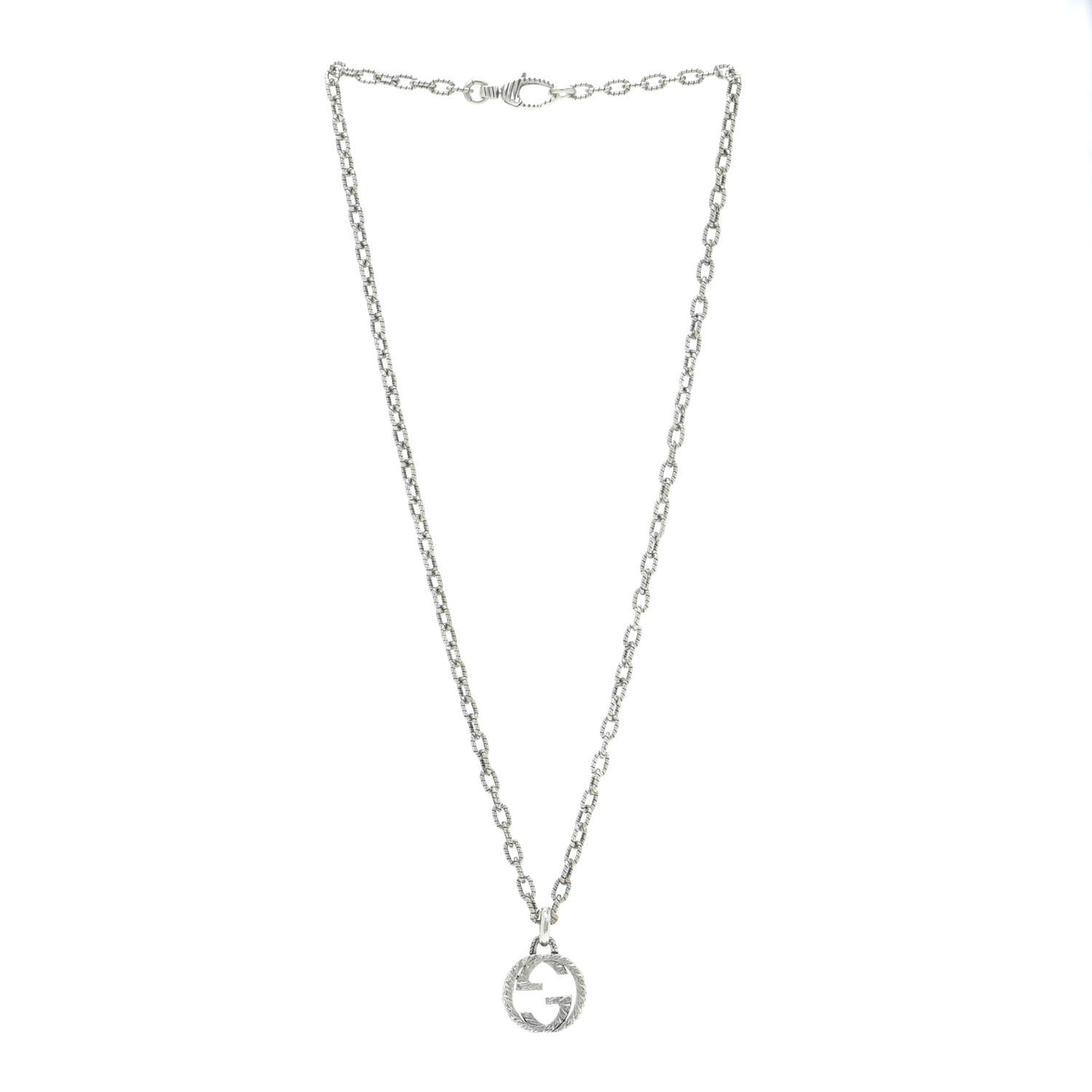 Gucci Sterling Silver Small Textured Interlocking G Pendant Necklace 5 of 14