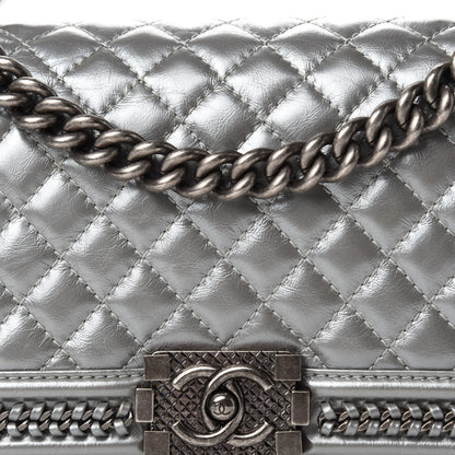 Chanel Metallic Aged Calfskin Quilted Medium Top Handle Boy Flap Silver 10 of 11