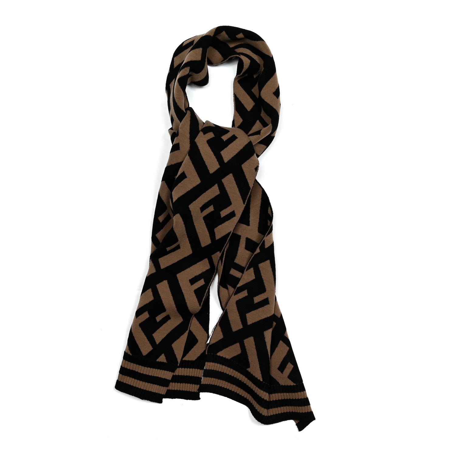 Fendi Wool FF Print Shawl Brown 1 of 3
