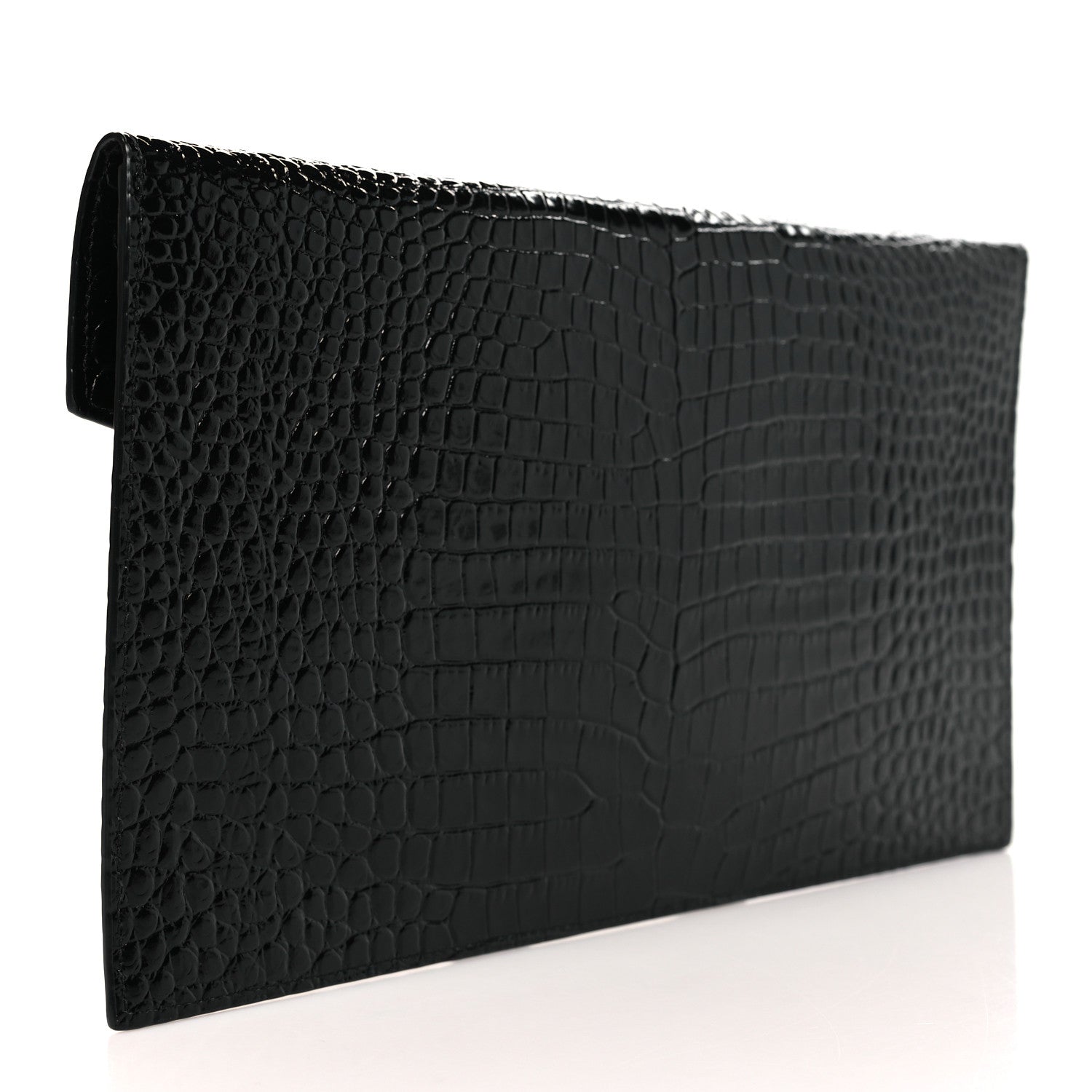 Saint Laurent Calfskin Crocodile Embossed Uptown Monogram Pouch Black 3 of 7