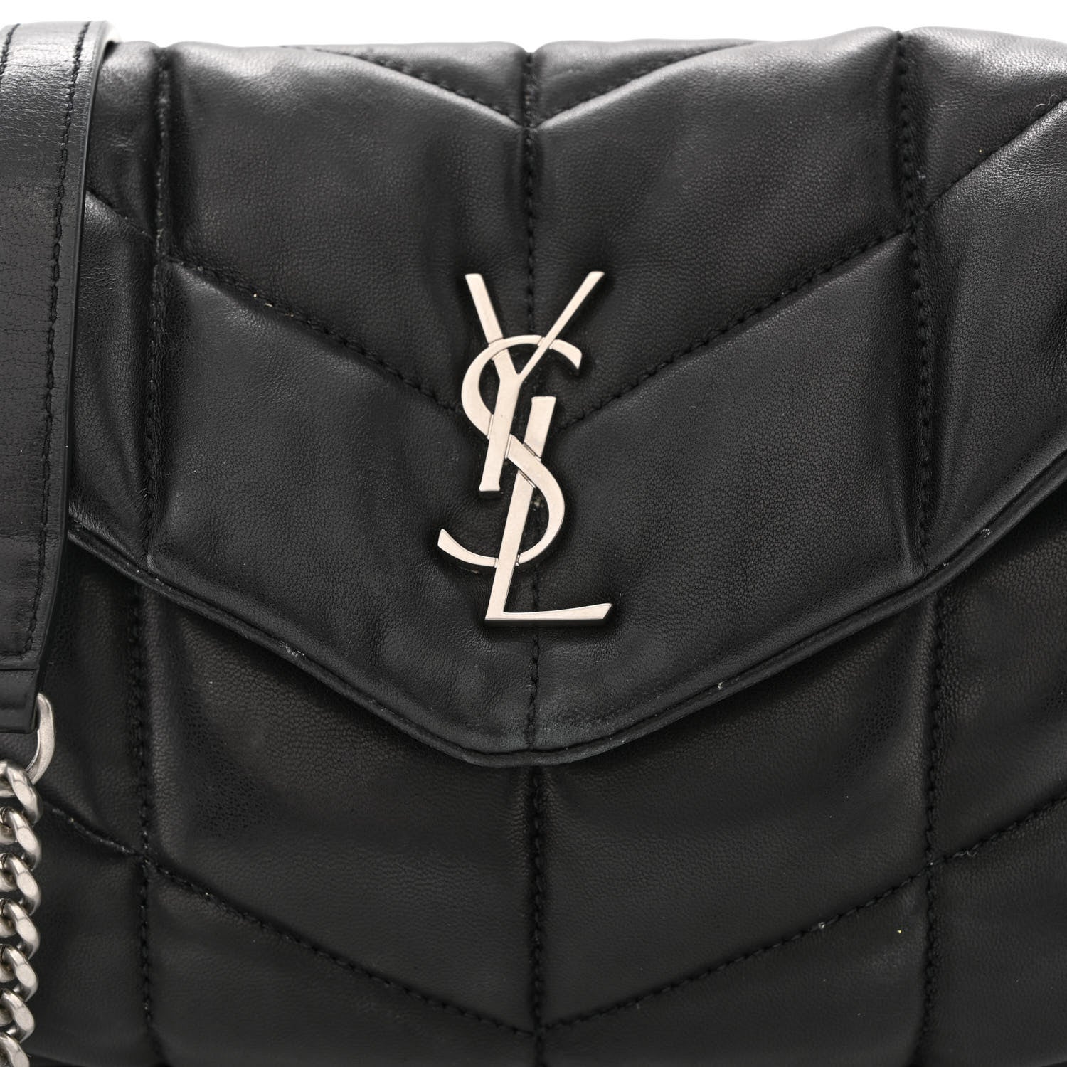 Saint Laurent Lambskin Quilted Toy Loulou Puffer Monogram Chain Satchel Black 7 of 9