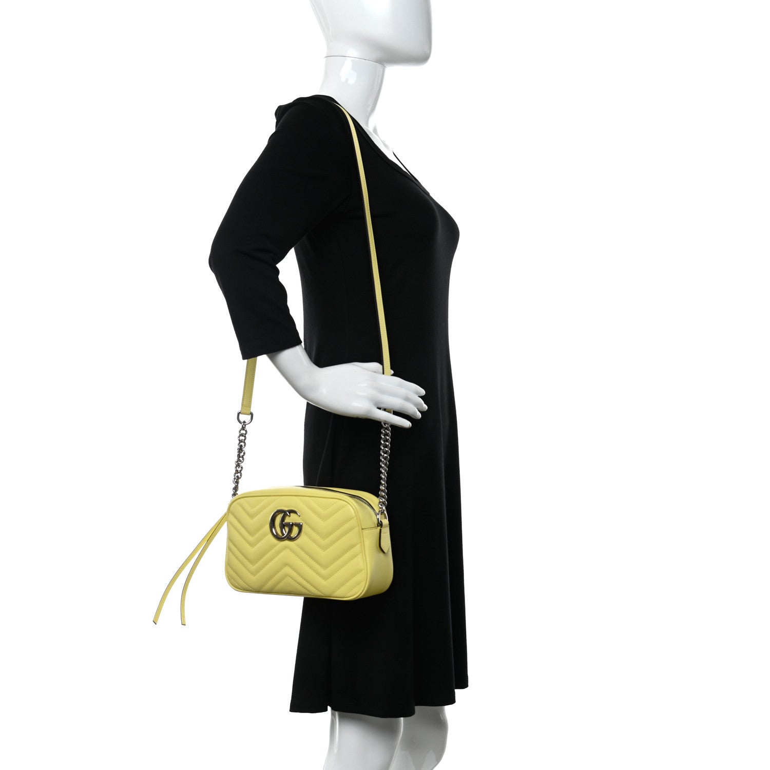 Gucci Calfskin Matelasse Small GG Marmont Chain Shoulder Bag Banana 2 of 10