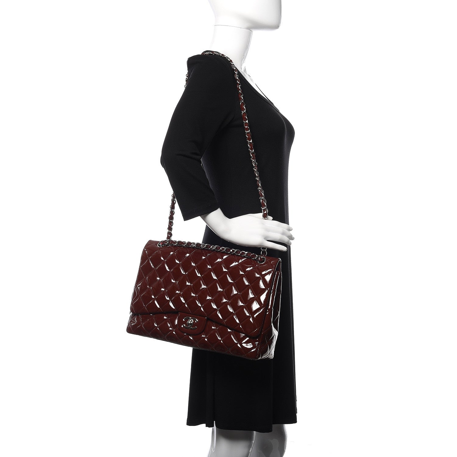Chanel Patent Quilted Maxi Single Flap Dark Red 2 of 11