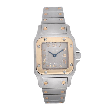 Cartier Stainless Steel 18K Yellow Gold 24mm Santos De Cartier Galbee Quartz Watch Silver 1 of 6