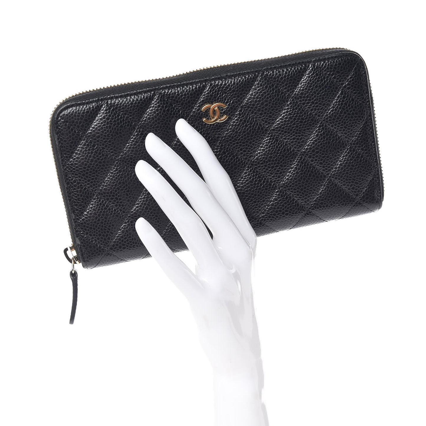 Caviar Quilted Large Gusset Zip Around Wallet Black