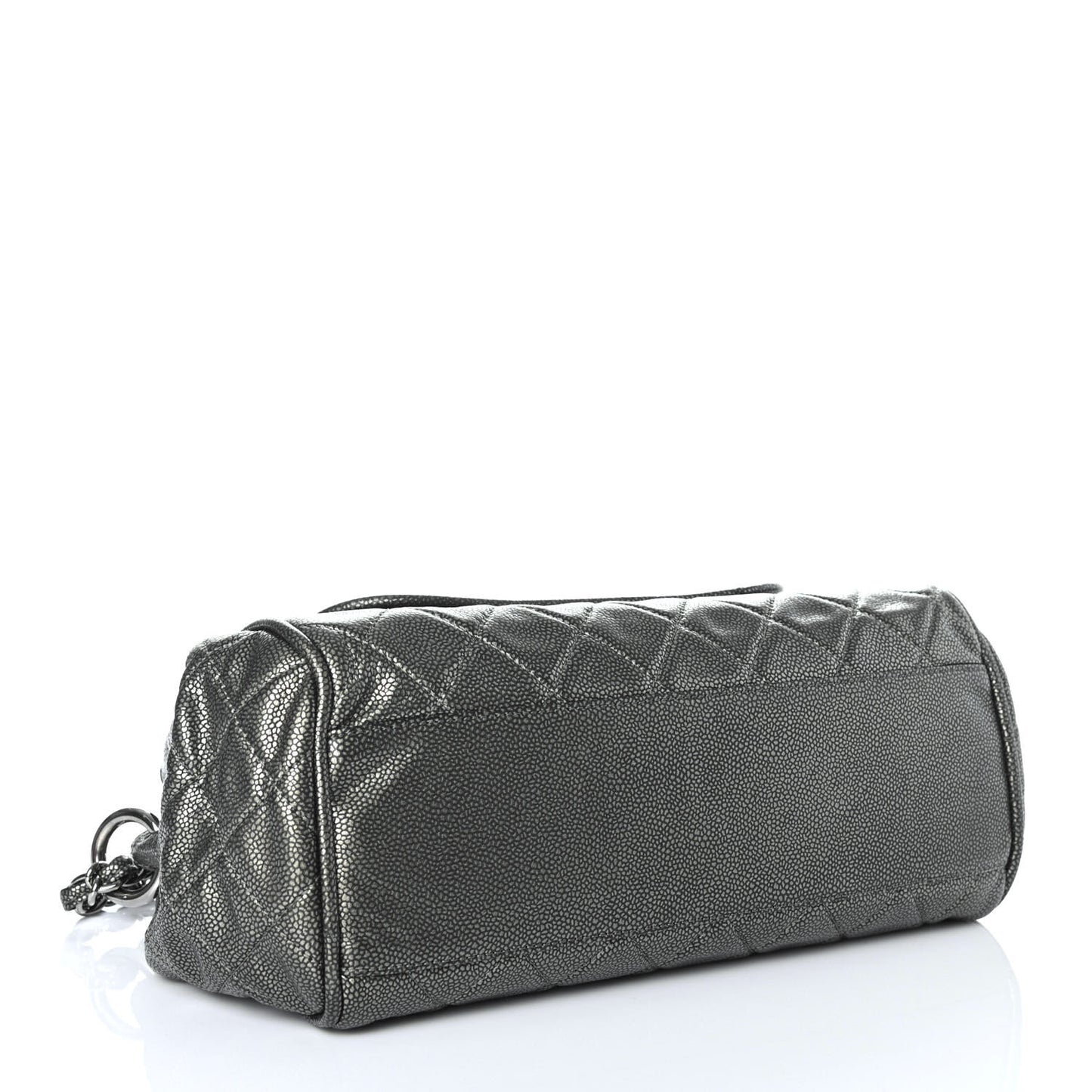 Metallic Caviar Quilted Timeless Accordion Flap Dark Silver