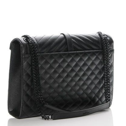 Saint Laurent Grain De Poudre Textured Mixed Matelasse Large Triquilt Monogram Monochrome Satchel Black 3 of 7