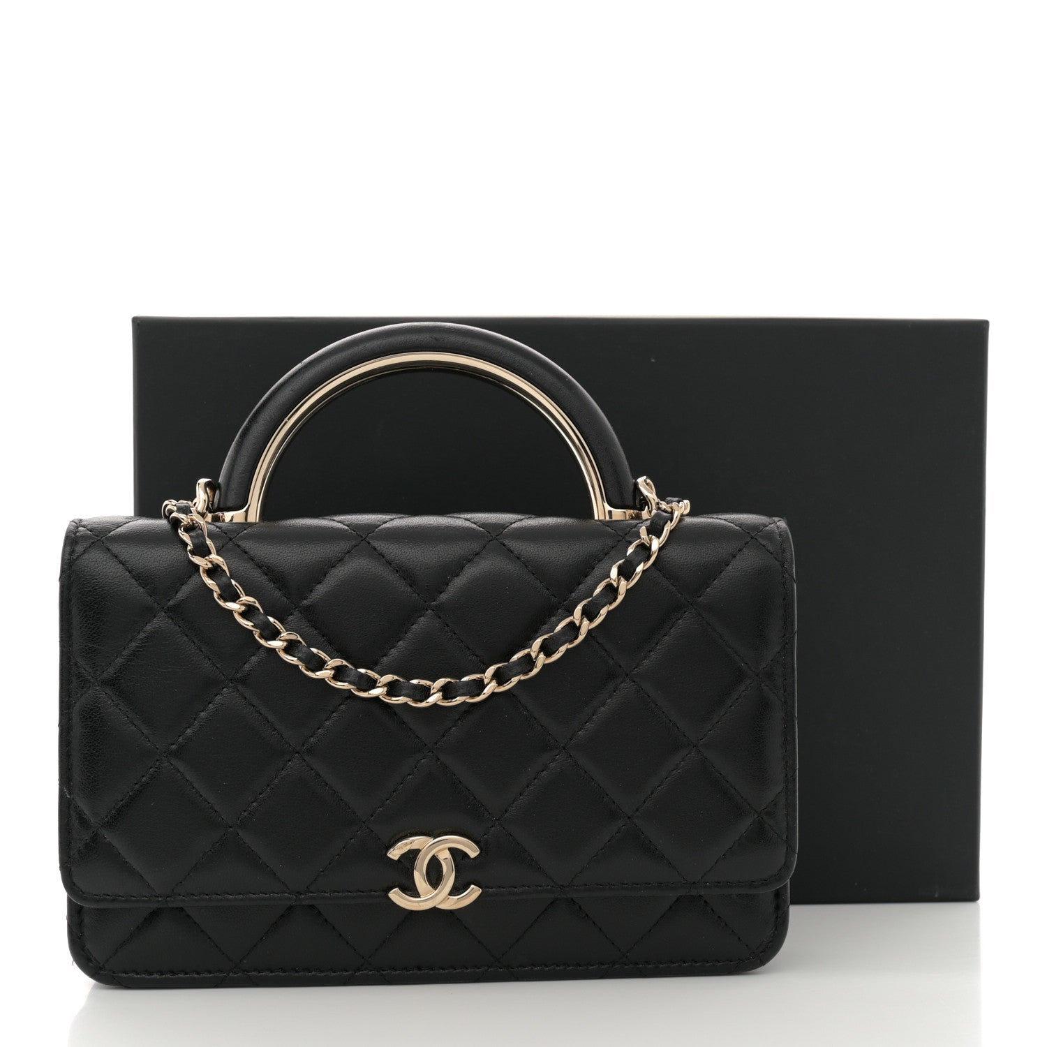 Chanel Lambskin Quilted Top Handle Wallet On Chain WOC Black 12 of 12