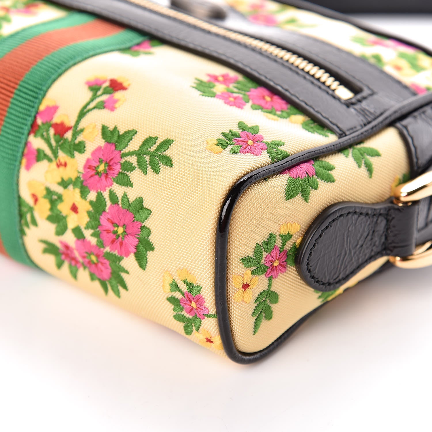 Gucci Canvas Patent Web Floral Embroidered Mini Ophidia Shoulder Bag 10 of 10