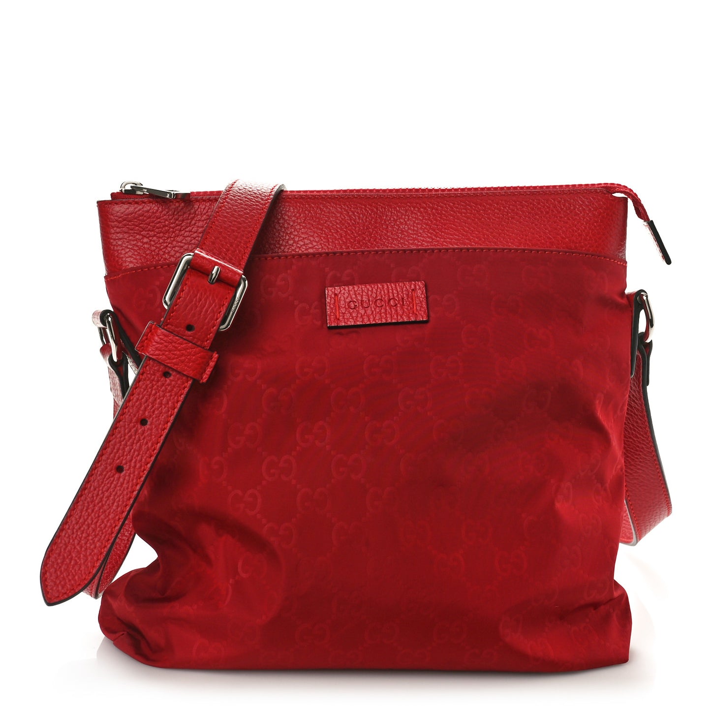 Nylon Monogram Dollar Calfskin Flat Messenger Bag Vibrant Red