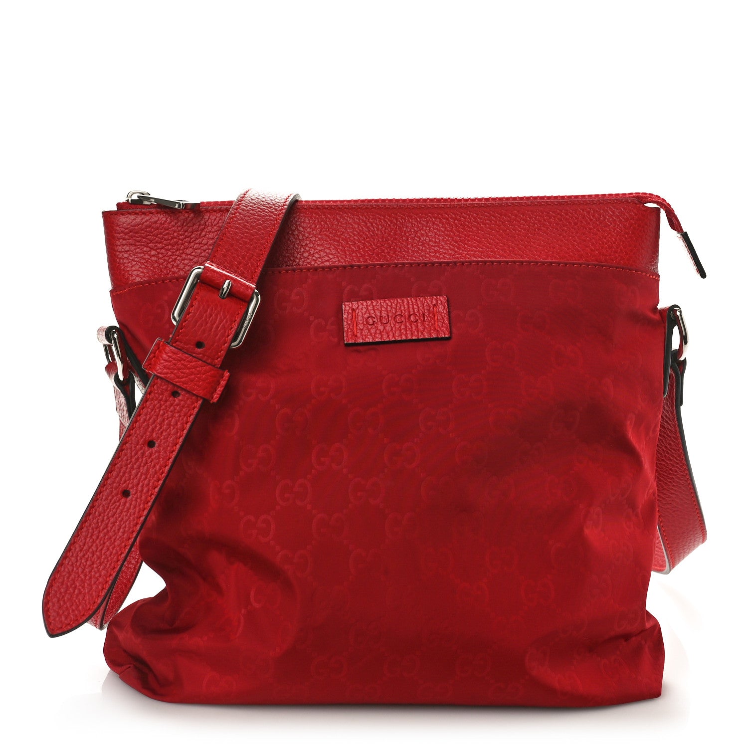 Gucci Nylon Monogram Dollar Calfskin Flat Messenger Bag Vibrant Red 1 of 10
