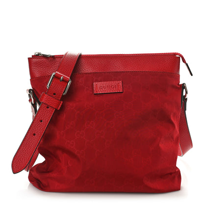 Gucci Nylon Monogram Dollar Calfskin Flat Messenger Bag Vibrant Red 1 of 10