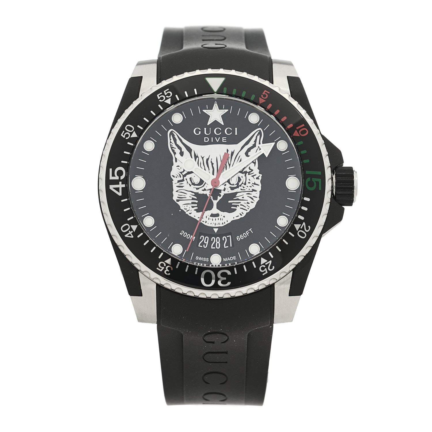 Gucci Stainless Steel Rubber 40mm Dive Feline Quartz Watch Black 1 of 4