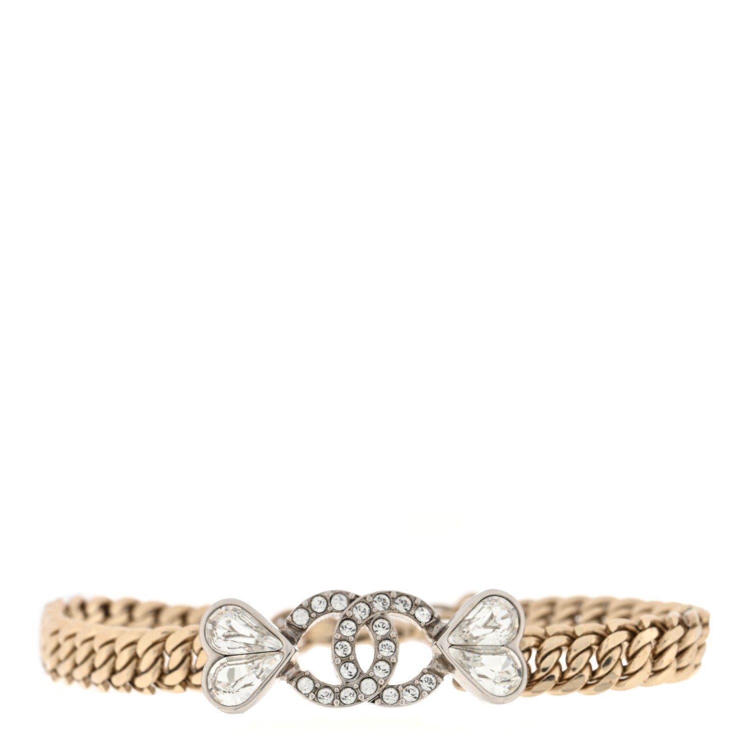 Chanel Crystal CC Heart Chain Bracelet Gold 1 of 5
