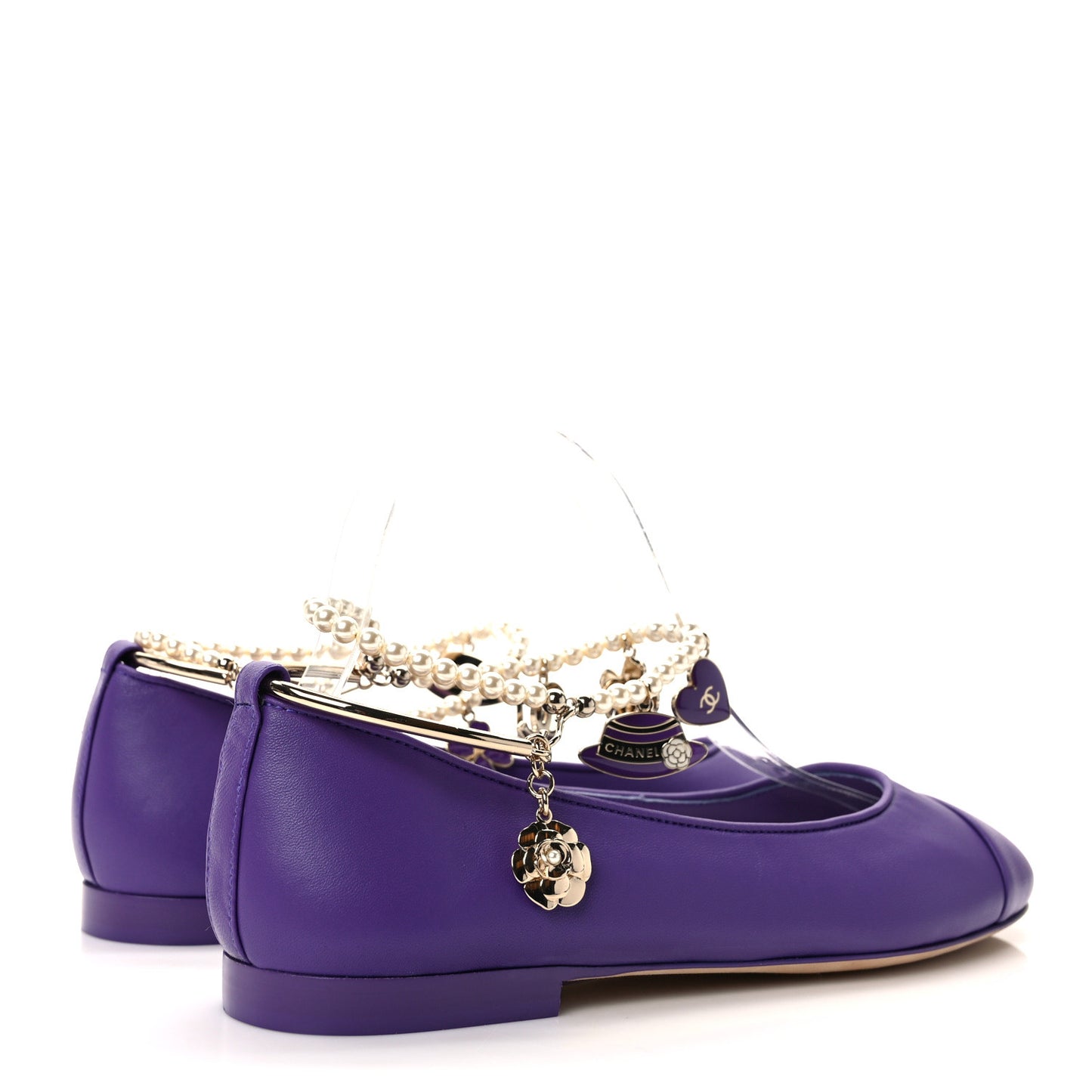Lambskin Calfskin Cap Toe Ankle Chain Ballerina Flats 37.5 Purple