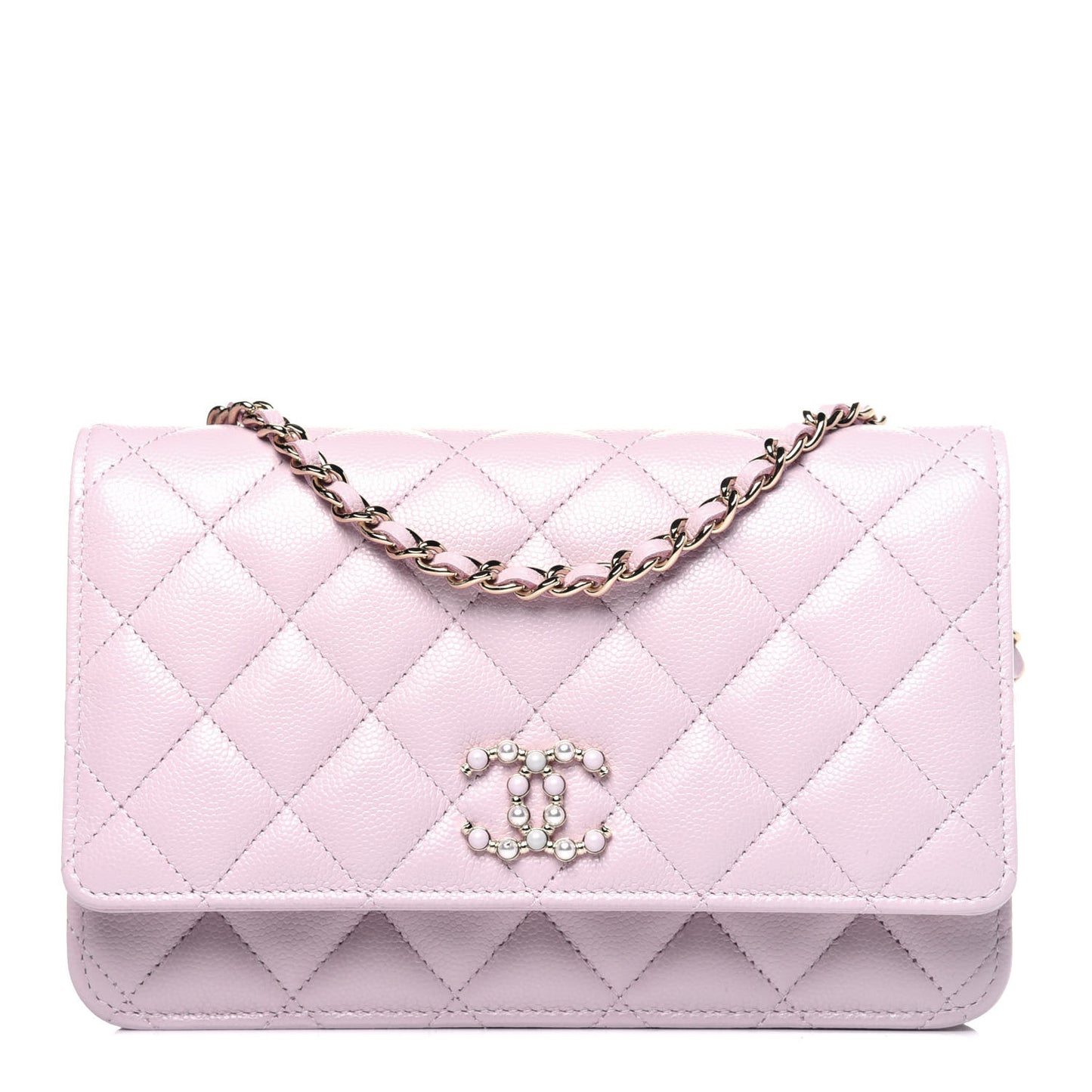 Chanel Caviar Quilted Coco Candy Wallet On Chain WOC Light Pink