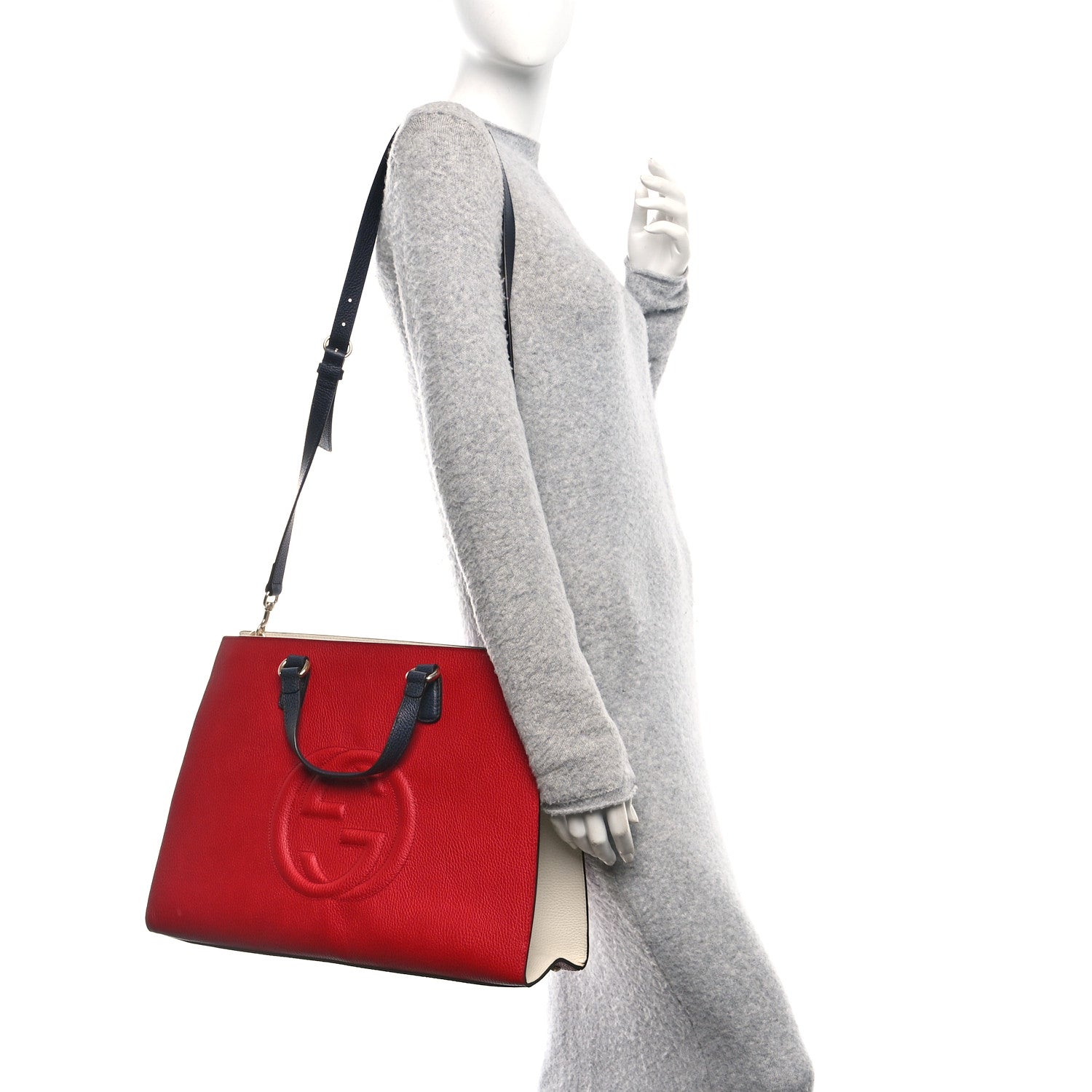 Gucci Dollar Calfskin Large Soho Top Handle Satchel Hibiscus Red Mystic White Blue 2 of 10