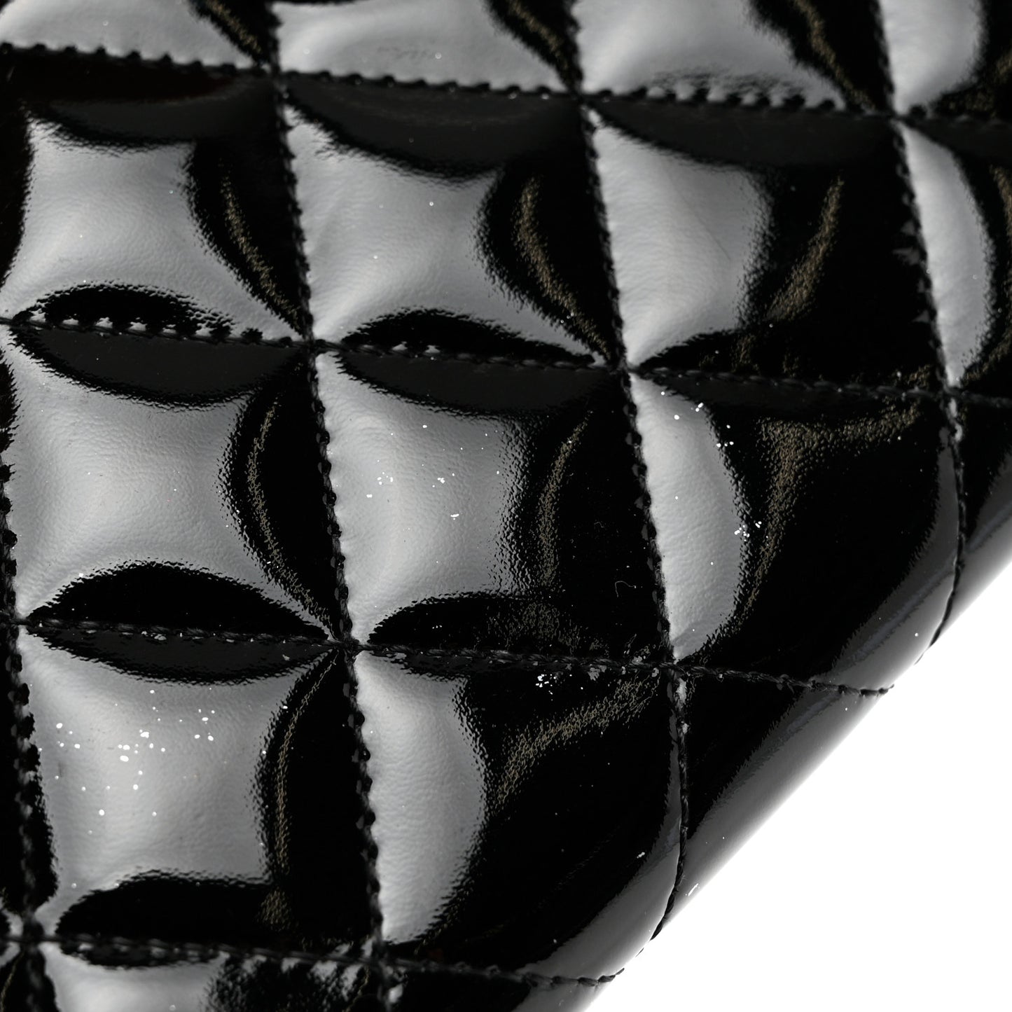 Patent Quilted Large Flap Wallet Black
