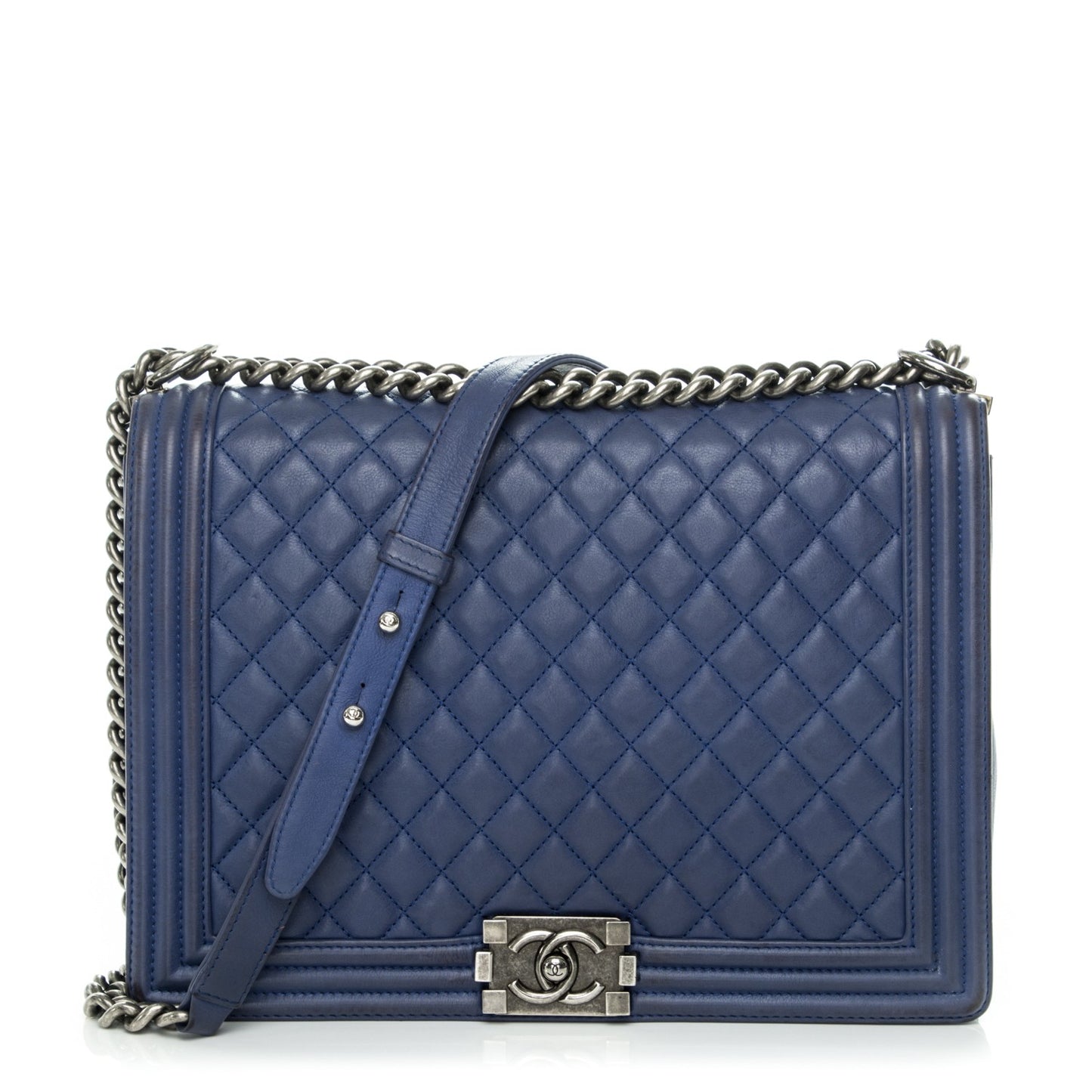 Calfskin Quilted Large Boy Flap Blue