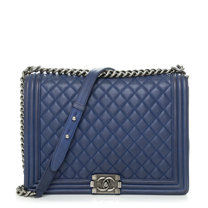 Chanel Calfskin Quilted Large Boy Flap Blue 1 of 14