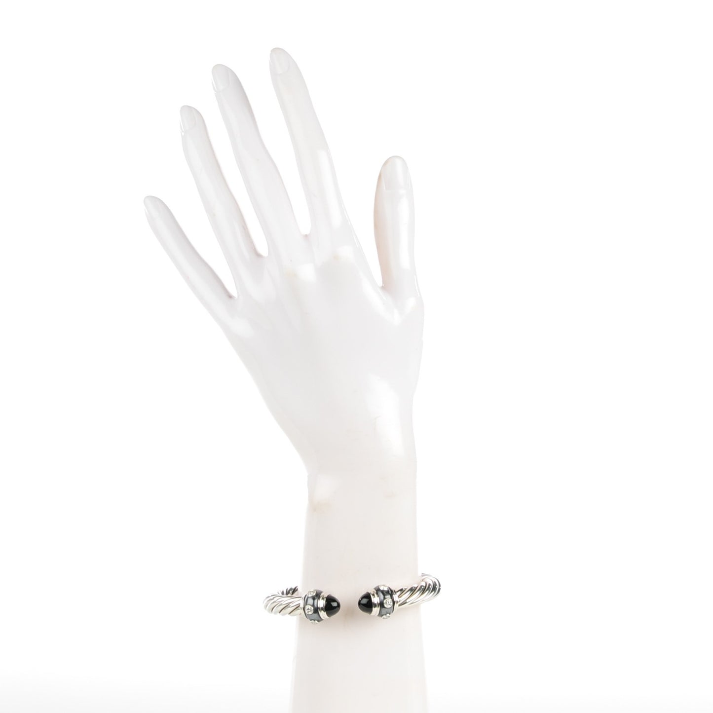 Sterling Silver Pave Diamond Onyx 8.5mm Cable Renaissance Bracelet
