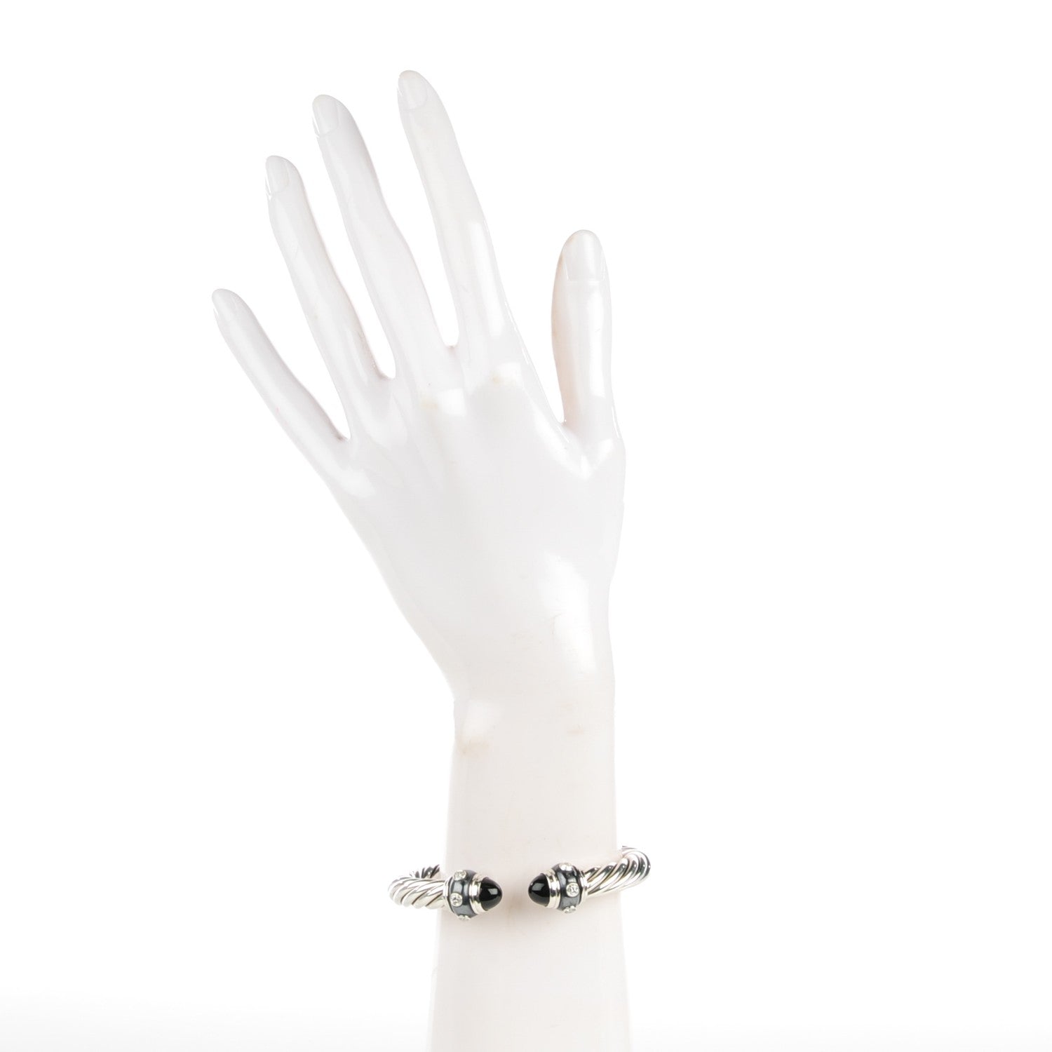 David Yurman Sterling Silver Pave Diamond Onyx 8.5mm Cable Renaissance Bracelet 2 of 5
