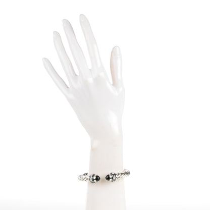 David Yurman Sterling Silver Pave Diamond Onyx 8.5mm Cable Renaissance Bracelet 2 of 5