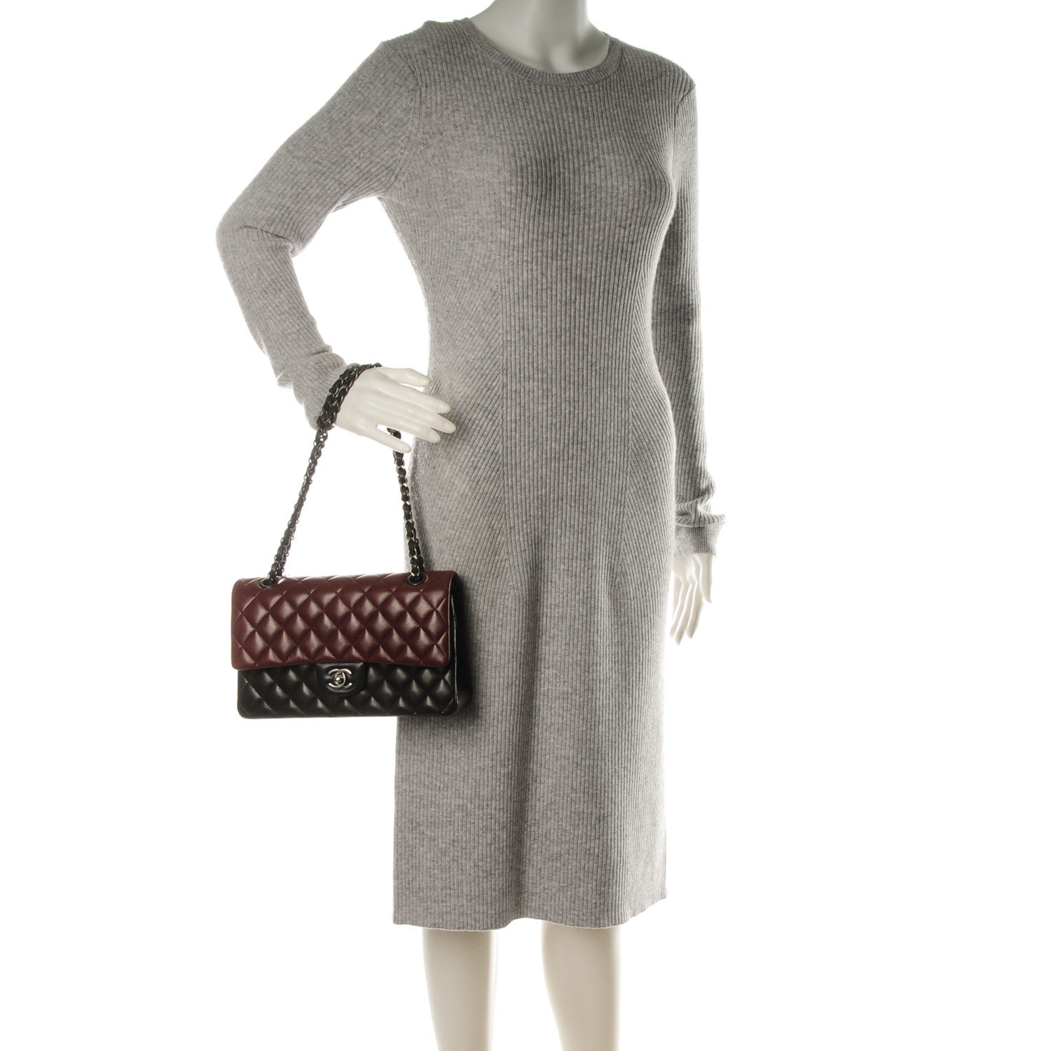 Chanel Lambskin Quilted Tri-Color Medium Double Flap Burgundy 2 of 8