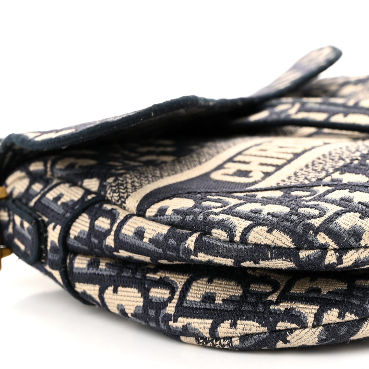 Oblique Embroidered Saddle Bag Blue