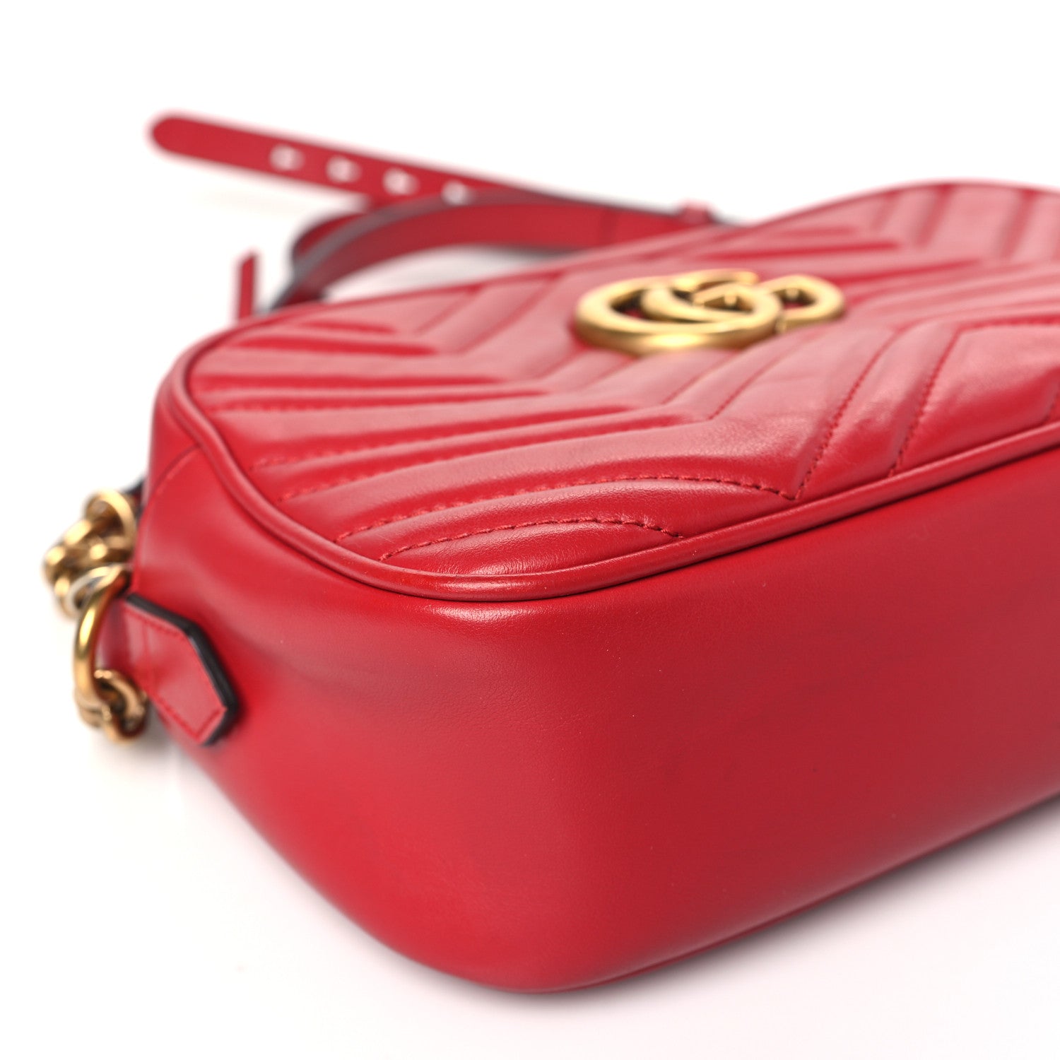 Gucci Calfskin Matelasse Small GG Marmont Chain Shoulder Bag Hibiscus Red 9 of 10
