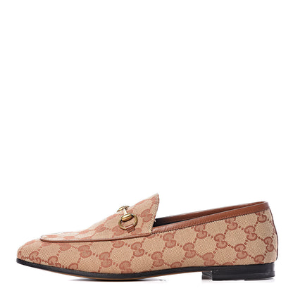 Gucci Canvas GG Monogram Horsebit Womens Jordaan Loafers 38 Beige Ruggine Rust 1 of 9
